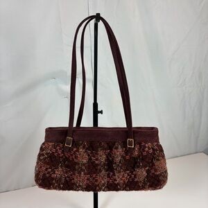 Vera Bradley Suede & Woven Shoulder Bag Burgundy Tweed Polka Dot Lining